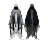 Geyoga 2 Pcs Halloween Hooded Cloak Medieval Renaissance Gothic Wizard Robe Scary Grim Reaper Cosplay Costume for Unisex(Gray, Dark Green, XL)