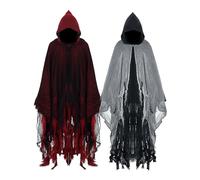 Geyoga 2 Pcs Halloween Hooded Cloak Medieval Renaissance Gothic Wizard Robe Scary Grim Reaper Cosplay Costume for Unisex(Black, Red, XL)