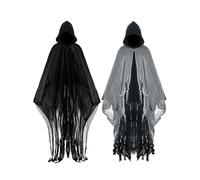 Geyoga 2 Pcs Halloween Hooded Cloak Medieval Renaissance Gothic Wizard Robe Scary Grim Reaper Cosplay Costume for Unisex(Black, M)