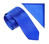 Geyoga 2 Pcs Mens Royal Blue Tie and Pocket Square Set 2 Inch Slim Satin Formal Necktie Pocket Handkerchief Set for Christmas Wedding Gifts Business Work Office Uniforms