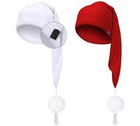 Geyoga 2 Pcs Silk Night Sleeping Cap Men Adjustable Stocking Cap Drawstring Night Sleeping Cap with Pom Ball for Daily Use (Red, White)