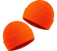 Geyoga 2 Pieces Orange Beanie Blaze Hat Skull Cap Cuff Knit Hat for Men Outdoor Hunting