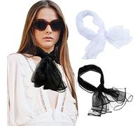 Geyoga 2 Pieces Square Chiffon Neck Scarf for Women 50s 60s Retro Scarf Light Weight Neckerchief Silk Chiffon Neck Scarf for Women(Black, White)