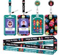 Geyoga 2 Set Dumpster Fire Badge Holder with Lanyard for ID Badges and Keys Cute Badge Reel Retractable I'm Fine ID Card Holder Keychain Name Clip Funny Gifts for Women Nurse Teacher Office Worker