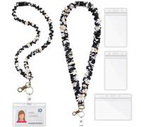 Geyoga 2 Set Teacher Scrunchie Lanyard with Safety Breakaway Buckle ID Badges Holder Retractable Lanyard for Office Teacher Gift(Daisy,Black and White)