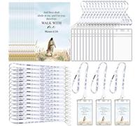 Geyoga 24 Pack LDS Mormon ID Badge Holder with Lanyard and 30 Walk with Me Cards Retractable Reel Lanyards Clips LDS Walk with Me Baptism Gift for Youth Christian Women Men