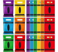 Geyoga 24 Pcs Back to School Crayon Gift Bags Bulk First Day of School Colorful Plastic Treat Tote Goodie Wrapping Bags with Handle for Kids Students Classroom Prize Party Favors Supplies