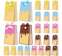 Geyoga 24 Pcs Ice Cream Theme Clear Goodie Bags with Handles Ribbon 7x10x3.15 in Transparent Reusable PVC Gift Treat Bag with Ribbon for Women Wedding Birthday Baby Shower Bridal Shower