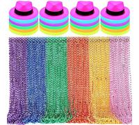 Geyoga 24 Pcs Neon Gangster Hats Glow Party Hats Supplies and 120 Pcs Neon Beads Necklace Bulk 6 Colors 32" Beads with Gangster Cap