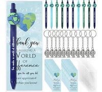 Geyoga 25 Sets Earth Day Gifts Bulk Retractable Earth Pens Rotating Globe Keychain with Inspirational Thank You Cards for Environmentalist Office Employee Staff Team Volunteers