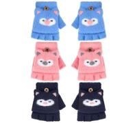 Geyoga 3 Pair Flip Top Mitts, Blue, Pink, Navy Blue, 1-4year