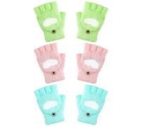 Geyoga 3 Pair Heart Fingerless Gloves Convertible Flip Top Gloves Winter Half Finger Mitten for Boy Girl 5-10 Year(Pink, Green，pale Green,8-12 Years)
