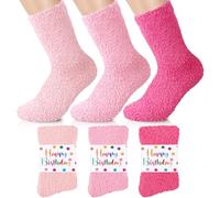 Geyoga 3 Pairs Fuzzy Socks for Women Soft Fluffy No Shed Warm Slipper Socks Thick Cozy Sleeping Sock Birthday Gifts, Pink, One Size