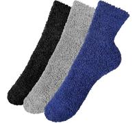 Geyoga 3 Pairs Men Cosy Bed Socks Fluffy Home Socks Elastic Winter Fuzzy Socks Comfy Warm Soft Fleece Socks(Black, Navy Blue, Light Grey,L)