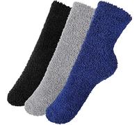 Geyoga 3 Pairs Men Fluffy Slipper Socks Elasticity Winter Fuzzy Thermal Comfy High Warm Bed Soft Fleece Sleeping Thick Cozy Sock Presents for Home Room, Size UK 6-11 (Geyoga-Fluffy Fleece-03)