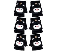 Geyoga 3 Pairs Winter Fingerless Gloves Flip Down Warm Soft Gloves for Children, Black, 5-10 anni