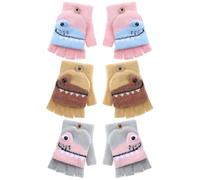 Geyoga 3 Pairs Winter Fingerless Gloves for Kids Convertible Knitted Mitten Gloves Warm Half Finger for Boys Girls 5-10 Year(Gray, Yellow, Pink)
