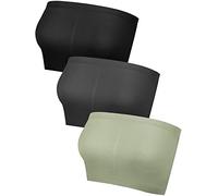 Geyoga 3 Pcs Bandeau Bras Women Stretch Strapless Bralettes Non Padded Stretch Top Tube Bras for Women Girls (Black, Dark Grey, Olive Green,S)