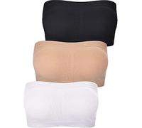 Geyoga 3 Pcs Bandeau Bras Women Stretch Strapless Bralettes Non Padded Stretch Top Tube Bras for Women Girls (White, Black, Nude Color,M)
