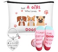 Geyoga 3 Pcs Christmas Dog Lover Gifts for Women Dog Mum Gifts Funny Sock Just a Girl Who Loves Dogs Keyrings and Makeup Bags for Mother's Day, Easter, Graduation, and Birthday