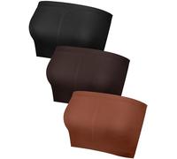 Geyoga 3 Pieces Bandeau Bras Women Stretch Strapless Bralettes Non Padded Stretch Top Tube Bras for Women Girls, Black, Caramel, Dark Brown, XXL