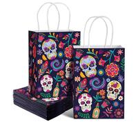 Geyoga 30 Pcs Day of the Dead Gift Bags Dia De Los Muertos Party Favor Decorations Sugar Skull Altar Treat Candy Goodie Bags with Handles Halloween Decorations Gifts for Themed Party Supplies