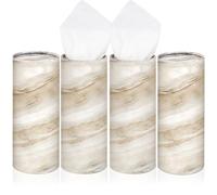 Geyoga 4 Pack Car Tissue Holder Marble Print Car Tissues Cylinder Round Paper Boxes with 50 Facial Paper Towel Per Box for Brown Refill Round Container for Home Office Travel Gift(Brown)