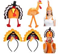 Geyoga 4 Pack Thanksgiving Turkey Headbands Plush Thanksgiving Hats Roasted Turkey Cap Drumstick Headband with Legs Drumstick Boppers for Birthday Party Favors