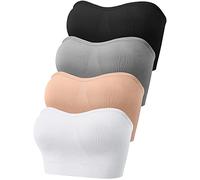 Geyoga 4 Pack Women's Bandeau Bras with Non Slip Liner, Padded Strapless Sports Seamless Tube Top Bralette with Support(XX-Large,Classic Color)