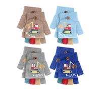 Geyoga 4 Pairs Winter Kids Convertible Knit Flap Mittens Fingerless Gloves Toddler Half Finger Mitten with Flip Top for Aged 3-10
