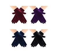 Geyoga 4 Pairs Women Short Velvet Gloves Winter Satin Gloves Warm Tea Party Wrist Mitten for Dancing Party Cosplay Costume(Black, Purple, Blue, Wine Red)