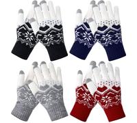 Geyoga 4 Pairs Women's Winter Touch Screen Gloves Soft Warm Fleece Lined Knit Elastic Cuff Texting Gloves, Black, Navy Blue, Wine Red, Gray, One Size