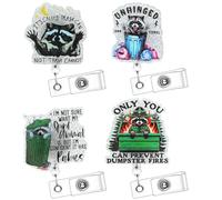 Geyoga 4 Pcs Funny Raccoon Badge Reel Retractable Funny Badge Holder ID Alligator Clip Nursing NICU Accessories for Vet Tech Nurse Doctor Medical Office Worker Teacher Raccoon Lover Gifts