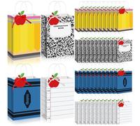 Geyoga 48 Sets Valentine's Teacher Gift Bags Thank You Gift with Apple Tags Pencil Notebook Composition Book Crayons Bags Teacher Appreciation End of Year Graduation Party 5.9 x 3.15 x 8.27 Inches