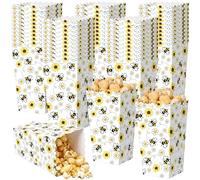 Geyoga 50 Pcs Honey Bee Popcorn Boxes 6 x 3 x 2.4 in Yellow Bee Popcorn Bucket Disposable Paper Party Candy Snack Containers for Movie Night Birthday Bridal Baby Shower Party Supplies