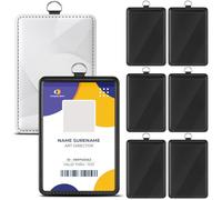 Geyoga 6 Pack Sublimation Blank ID Badge Holder PU Leather DIY Heat Transfer Print Vertical ID Card Holders Bulk for Badges Waterproof Name Tag Holders for Coach Office Employees Students
