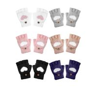 Geyoga 6 Pairs Kids Fingerless Gloves Winter Warm Knitted Convertible Flip Top Mittens with Thumb Cover for Toddler Girl Boys(Classic,8-12 Years)