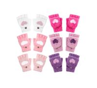 Geyoga 6 Pairs Kids Fingerless Gloves Winter Warm Knitted Convertible Flip Top Mittens with Thumb Cover for Toddler Girl Boys(Vivid,5-10 Years)