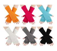 Geyoga 6 Pairs Unisex Half Finger Gloves Warm Stretchy Knit Fingerless Gloves 8.6 Inches for Women Men(Black, White, Blue, Orange, Pink, Grey)