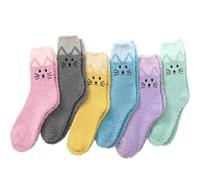 Geyoga 6 Pairs Womens Fuzzy Socks No-shedding Cut Cat Fluffy Cozy Plush Soft Slipper Socks Christmas Stocking Stuffers Novelty Gifts for Teenage Girls Girlfriend Animal Lovers