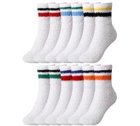 Geyoga 6 Pairs Womens Fuzzy Socks Soft Cozy Fluffy Slipper Socks Striped Winter Warm Plush Sleeping Christmas Gifts, Retro Colo, One Size