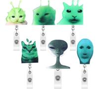 Geyoga 6 Pcs Animal Badge Reel Cat Funny Cute Badge Reels Retractable Alligator Clip Holder for Nurse Accessories Doctor(Classic)
