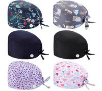 Geyoga 6 Pcs Bouffant Scrub Caps Working Surgical Cap Nurse Hats with Buttons and Sweatband Adjustable Tie Back Hat Women Men (Vivid Color)