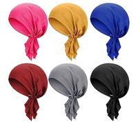 Geyoga 6 Pcs Chemo Headwear for Women Pre-Tied Head Scarves Turban Beanie Caps Cancer Head Wrap Headscarf for Yoga Running(Elegant Color,Cute Style)