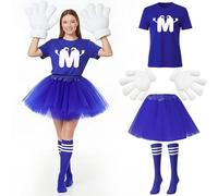 Geyoga 6 Pcs Letter M Halloween Costumes Set Include T-Shirt Tutu Skirts Jumbo Cartoon Gloves Socks for Women(Blue,Small)