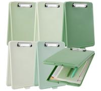 Geyoga 6 Pcs Plastic Clipboard with Storage Case Box Macaron Colored A4 Nursing Clipboards with Pen Holder Waterproof Storage Clip Board Wall Mount Clip Boards File Case for School Office (Green)