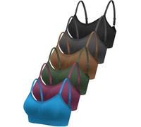 Geyoga 6 Pcs Sports Bra for Women, No Underwire Wireless Bralette Support Padded Cami Bra Seamless Camisole Tank Top(Medium,Stylish Colors)