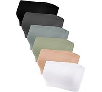 Geyoga 6 Pieces Strapless Bandeau Bras, Seamless Bralettes Stretchy Non Padded Tube Tops for Women, Black, Beige, White, Gray, Charcoal Gray, Olive Green, XXL
