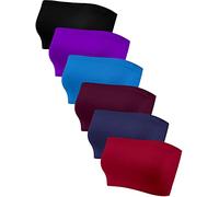 Geyoga 6 Pieces Strapless Bandeau Bras, Seamless Bralettes Stretchy Non Padded Tube Tops for Women(XX-Large,Black, Purple, Lake Blue, Purplish Red, Navy Blue, Burgundy)