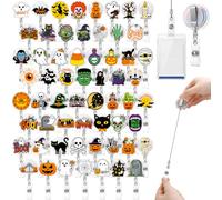 Geyoga 60 Pcs Cute Badge Reels Retractable Nurse Halloween Badge Holders Bulk Pumpkin Ghost ID Name Holder with Clip for Doctors Nurses Teachers Office Gifts, Randomly